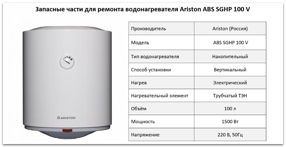 Купить запчасти Ariston ABS SGHP 100 V в Тюмени
